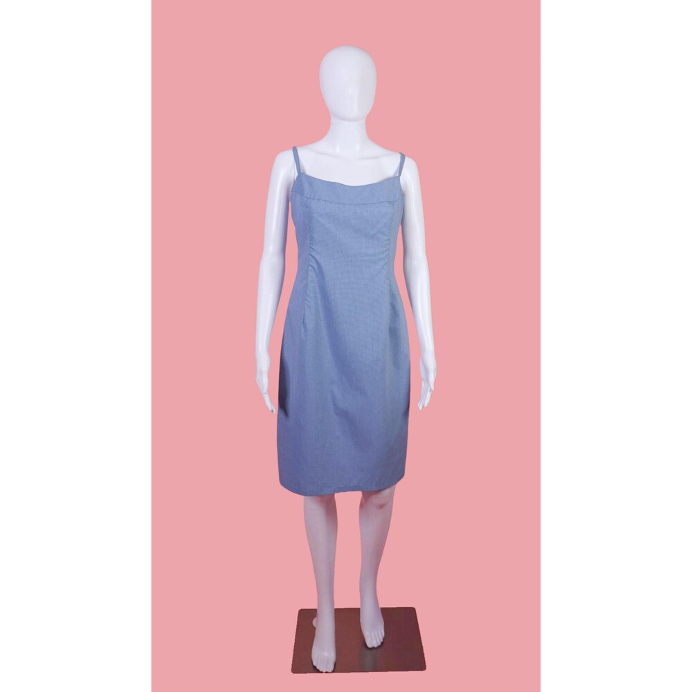 1990s-Y2K A.B.S. ALLEN SCHWARTZ. Blue and White. Checkered Sheath Dress. S-M